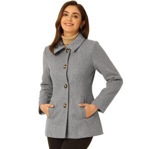 Winter Overcoat Single Breasted Point Collar Pea Coat Grey